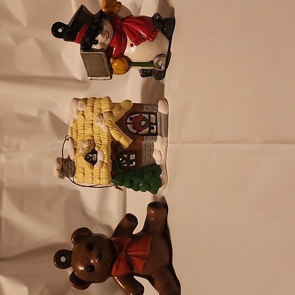 Ceramic Other - Festive Ornament Trio - Bear, House, and Snowman